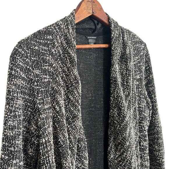 Club Monaco Kiki Drape Open Front Boucle Textured Cardigan Sweater Black Size XS - Picture 3 of 9